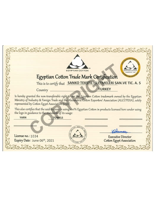 EGYPTION COTTON TRADE MARK CERTIFICATION